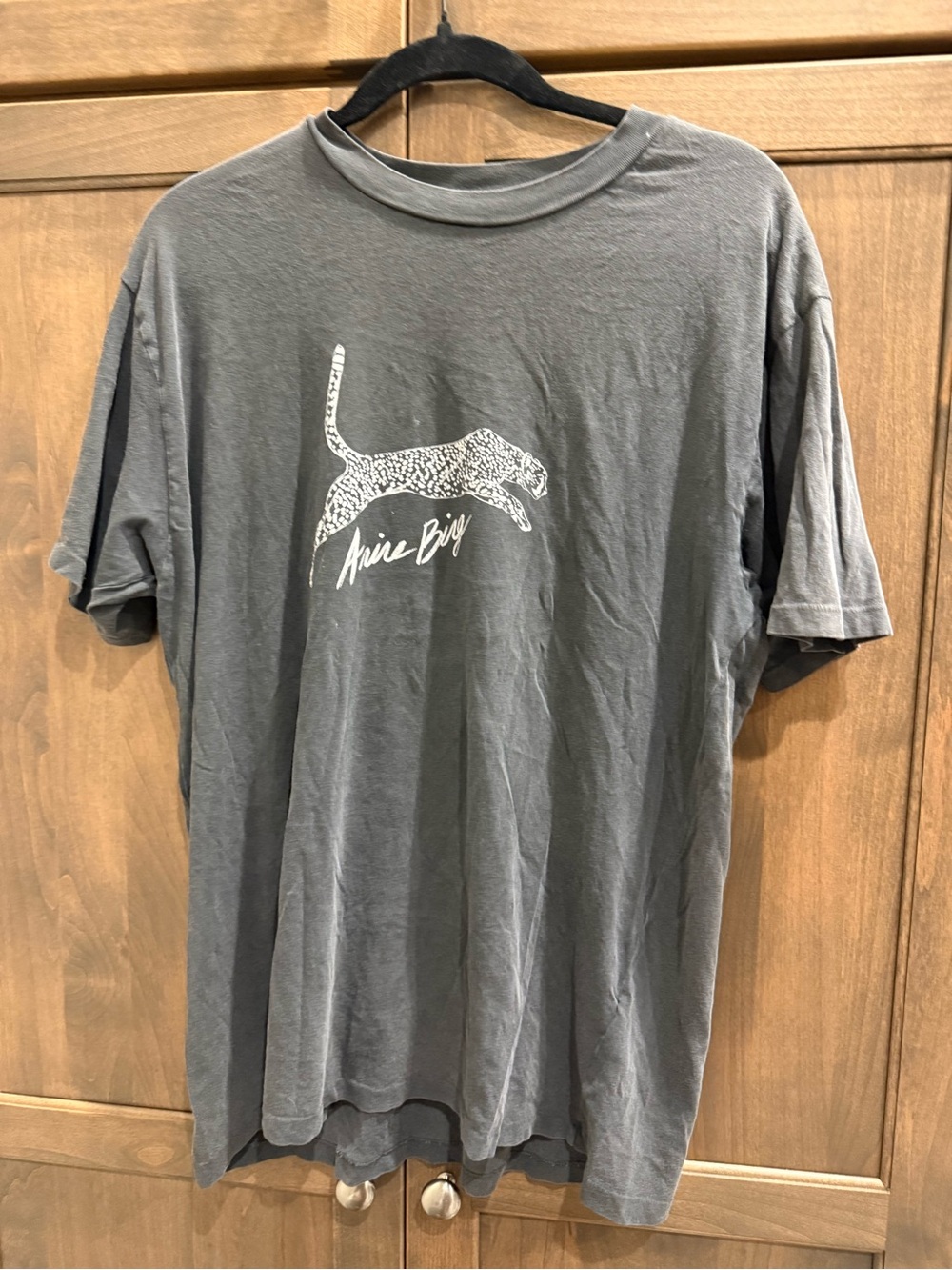 Anine Bing Men's Washed Gray Tee with White Leopard Graphic